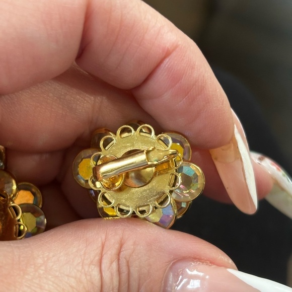 CRYSTAL SPARKLY OPALASCANT BEZEL SET CLIP BACK EARRINGS - Picture 4 of 5